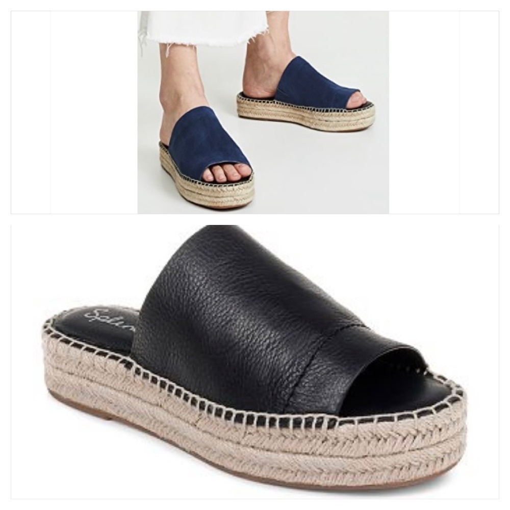 Splendid Thaddeus Black Leather Platform Slip on Sandals, Size 6.5